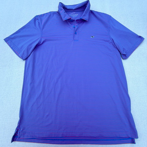 Vineyard Vines Other - Vineyard Vines Performance Polo Shirt Mens Large Blue Pink Striped Short Sleeve